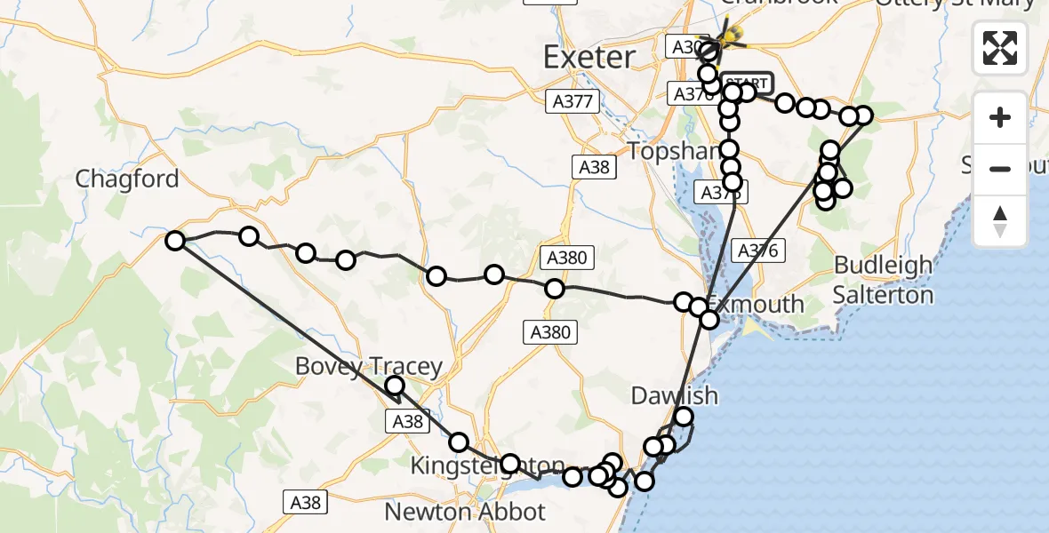 Flight route map: Police Helicopter to East Devon, A30