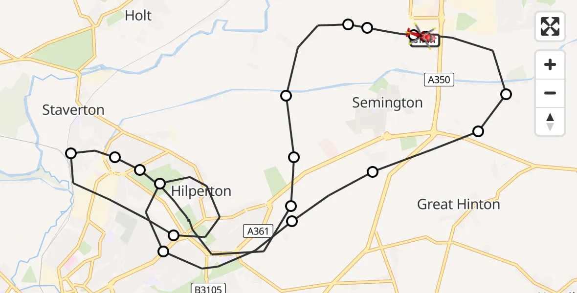 Flight route map: Air Ambulance Helicopter to Trowbridge, Trowbridge