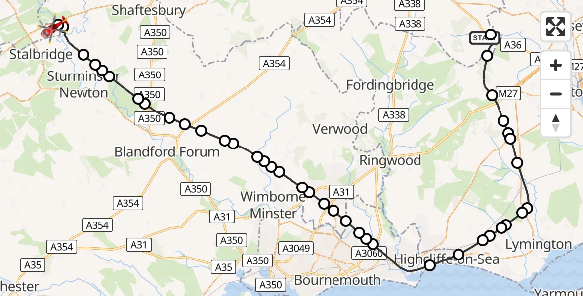 Routekaart van de vlucht: Air Ambulance Helicopter to Henstridge, Henstridge Airfield
