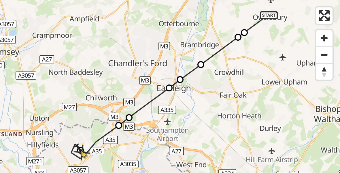 Routekaart van de vlucht: Police Helicopter to University Hospital Southampton, Lordsdale Greenway