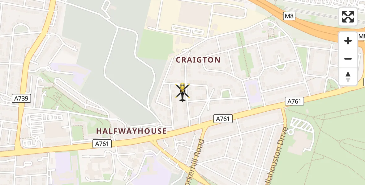 Flight path map showing Police Helicopter route from Glasgow to Glasgow