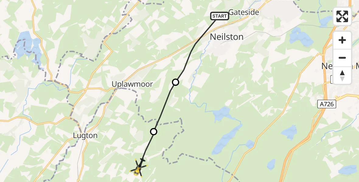 Routekaart van de vlucht: Police Helicopter to Townend of Fullwood, Townend of Fullwood