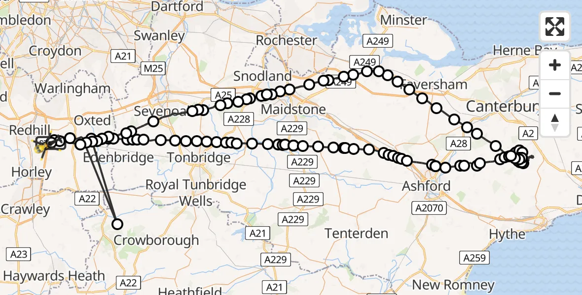Flight route map: Police Helicopter to South Nutfield, Coopers Hill Road