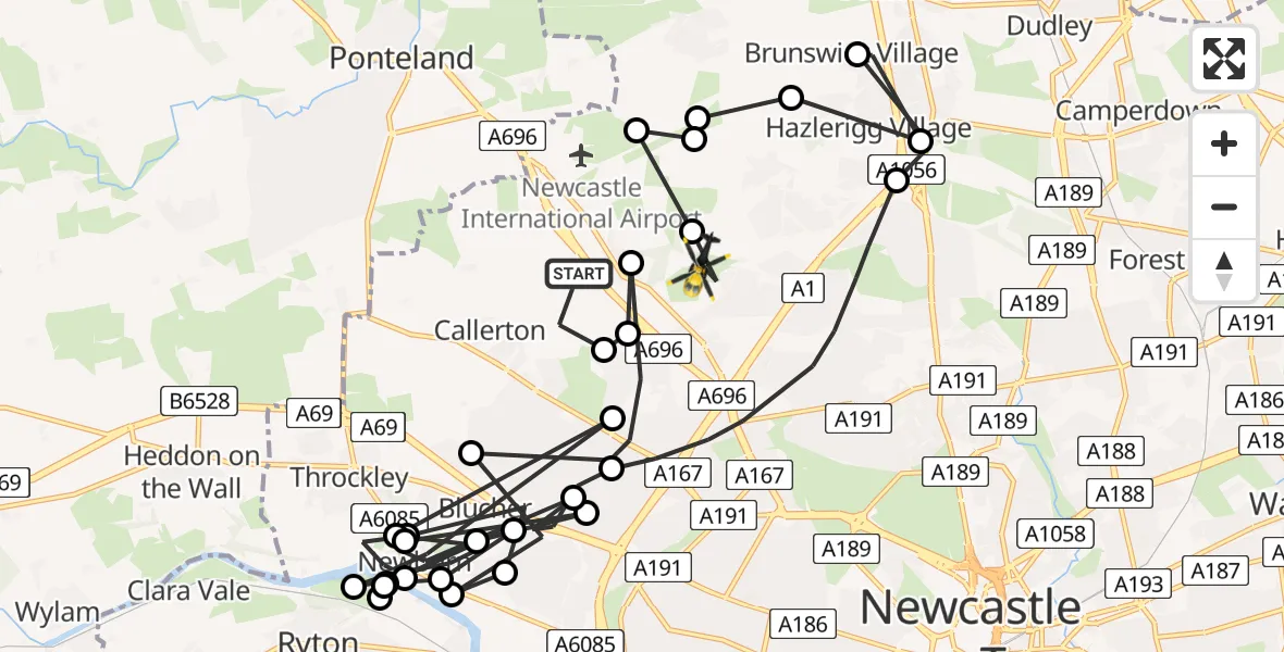 Routekaart van de vlucht: Police Helicopter to Newcastle upon Tyne, Falcon Way