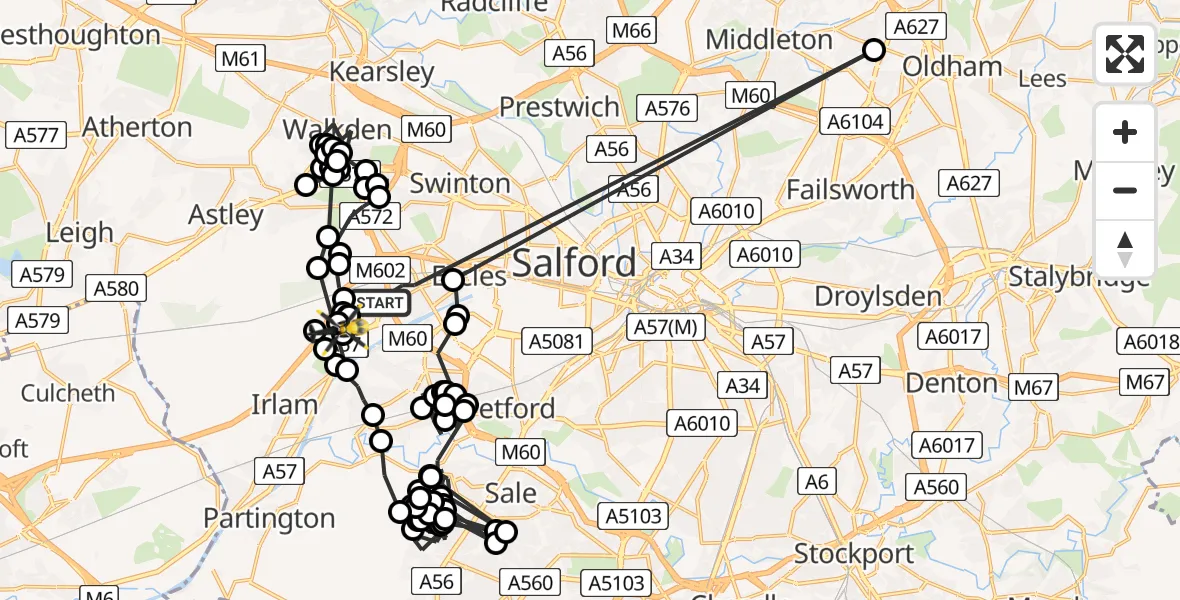 Flight route map: Police Helicopter to Irlam, Barton Moss Road
