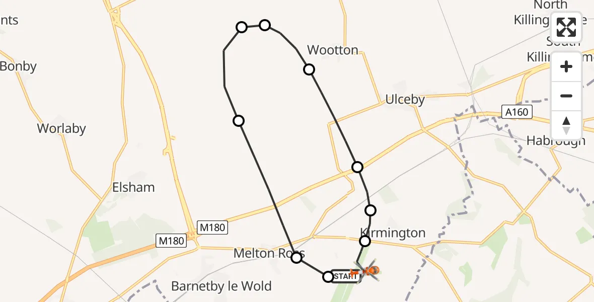 Flight route map: Coastguard Helicopter to Humberside Airport, Humberside Airport