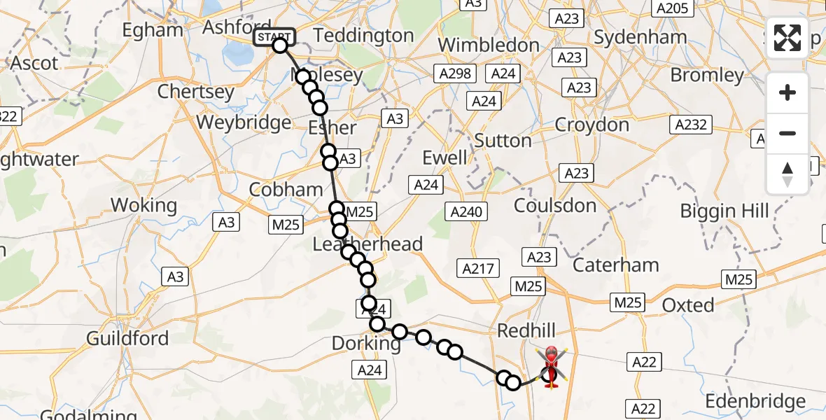 Routekaart van de vlucht: Air Ambulance Helicopter to Redhill Aerodrome, Redhill Aerodrome