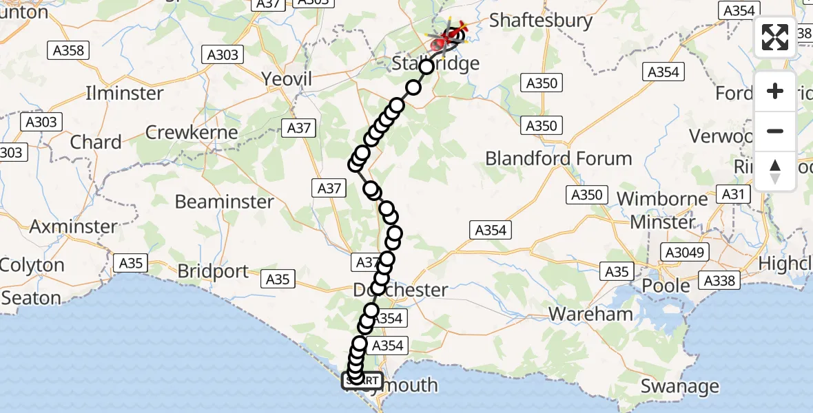 Routekaart van de vlucht: Air Ambulance Helicopter to Henstridge, Henstridge Airfield