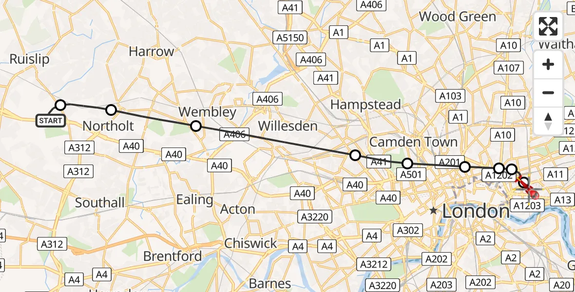 Flight route map: Air Ambulance Helicopter to Royal London Hospital, Royal London Hospital