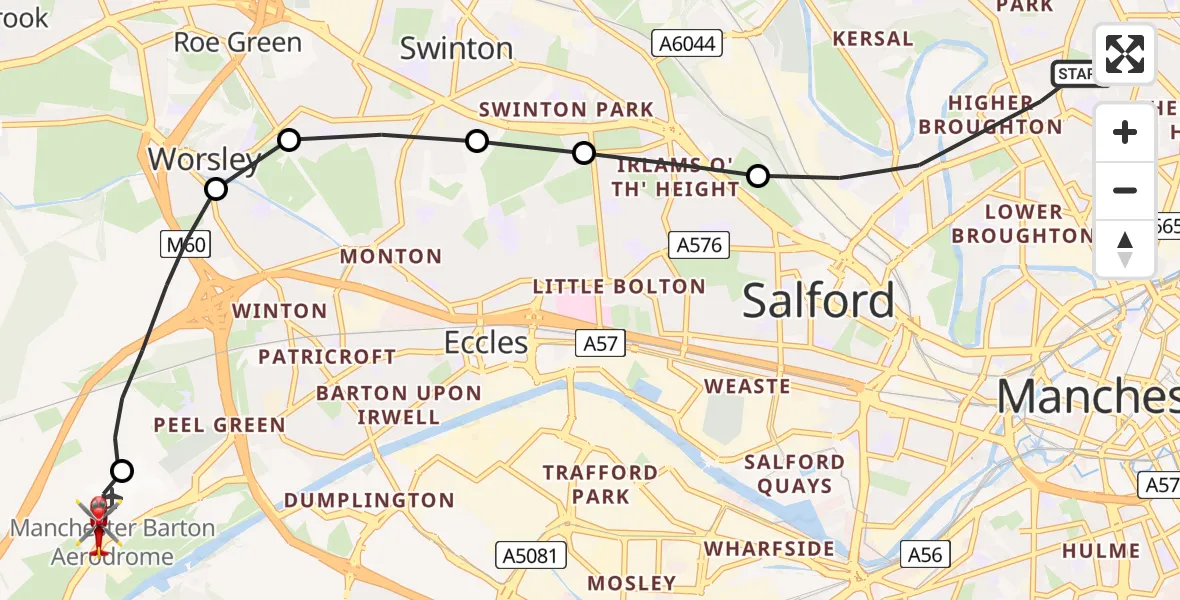 Routekaart van de vlucht: Air Ambulance Helicopter to Manchester Barton Aerodrome, Manchester Barton Aerodrome