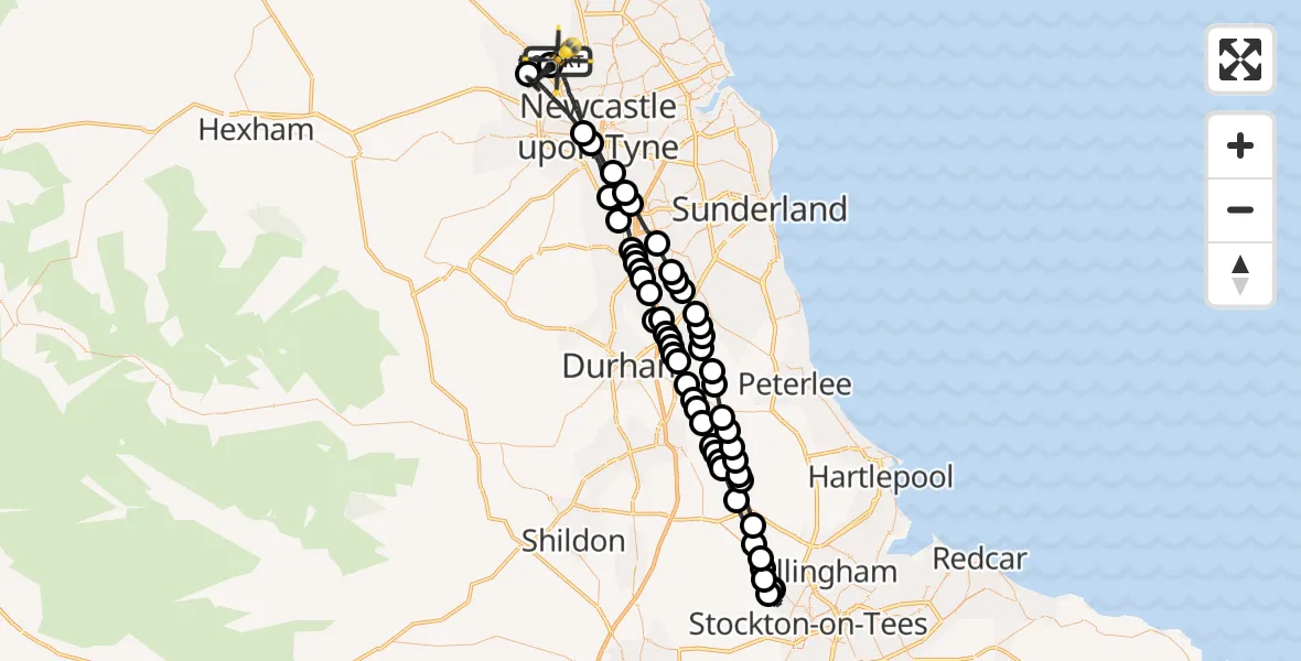 Flight route map: Police Helicopter to Newcastle upon Tyne, Falcon Way