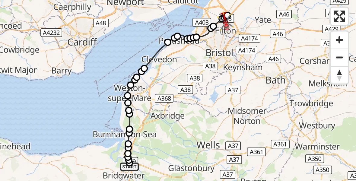 Routekaart van de vlucht: Air Ambulance Helicopter to Bristol, Hempton Lane