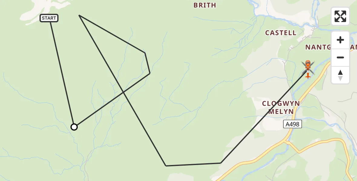 Routekaart van de vlucht: Coastguard Helicopter to Beddgelert, A498