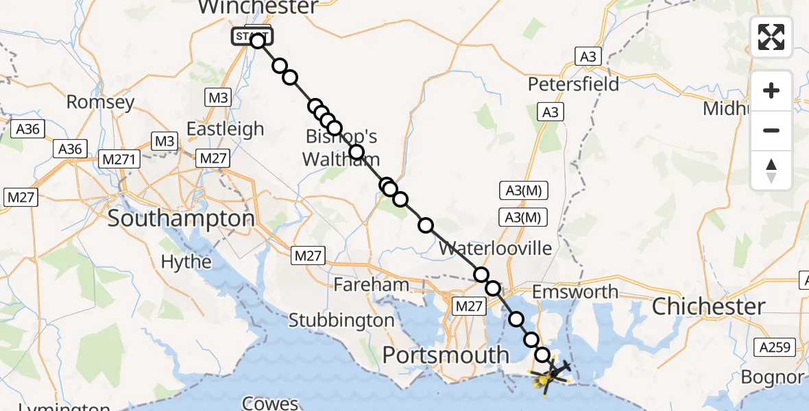 Routekaart van de vlucht: Police Helicopter to Mengham, Marine Walk