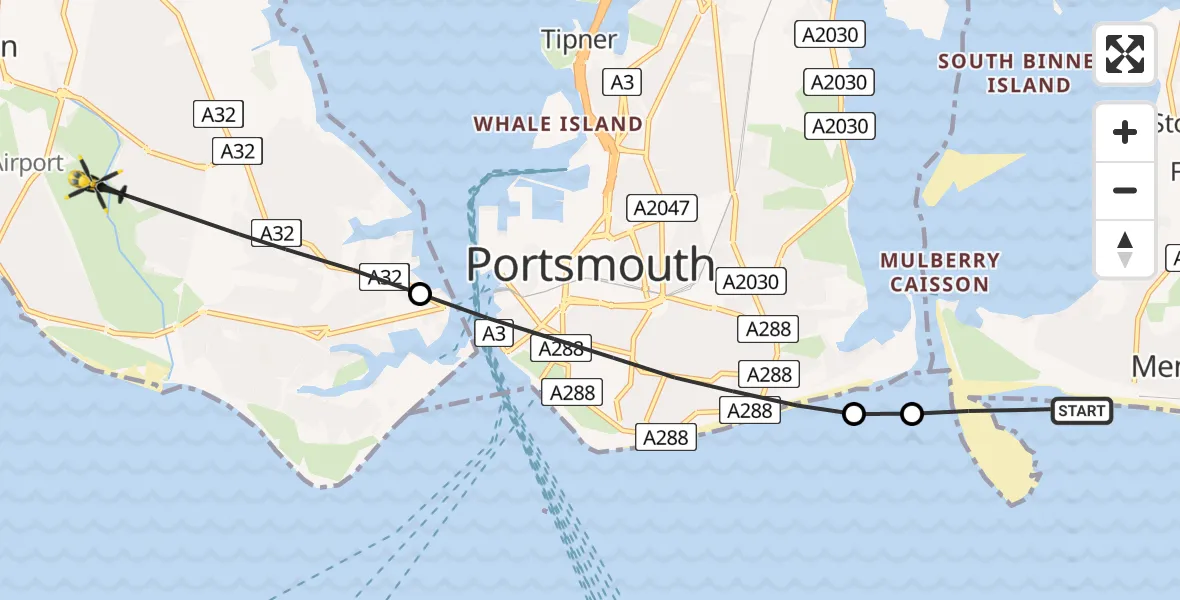 Routekaart van de vlucht: Police Helicopter to Gosport, Carisbrooke Road