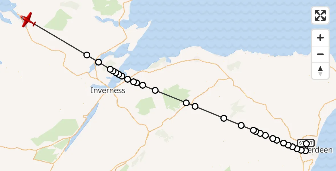 Flight route map: Air Ambulance Aircraft to Dingwall, Aberdeen International Airport