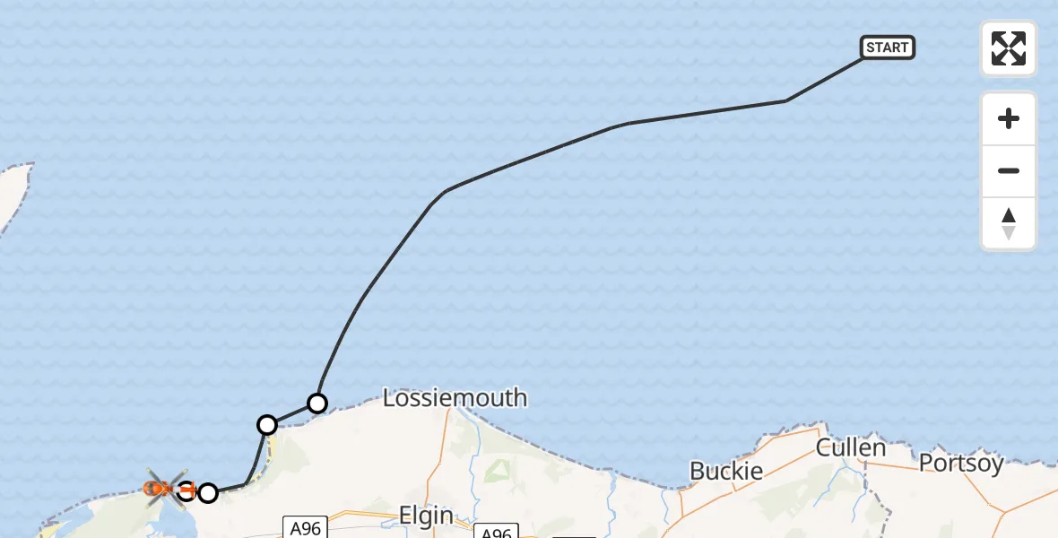Flight route map: Coastguard Helicopter to Findhorn, Culbin Place