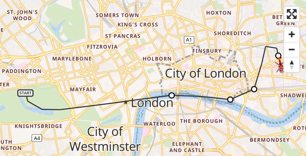 Flight route map: Air Ambulance Helicopter to Royal London Hospital, Royal London Hospital