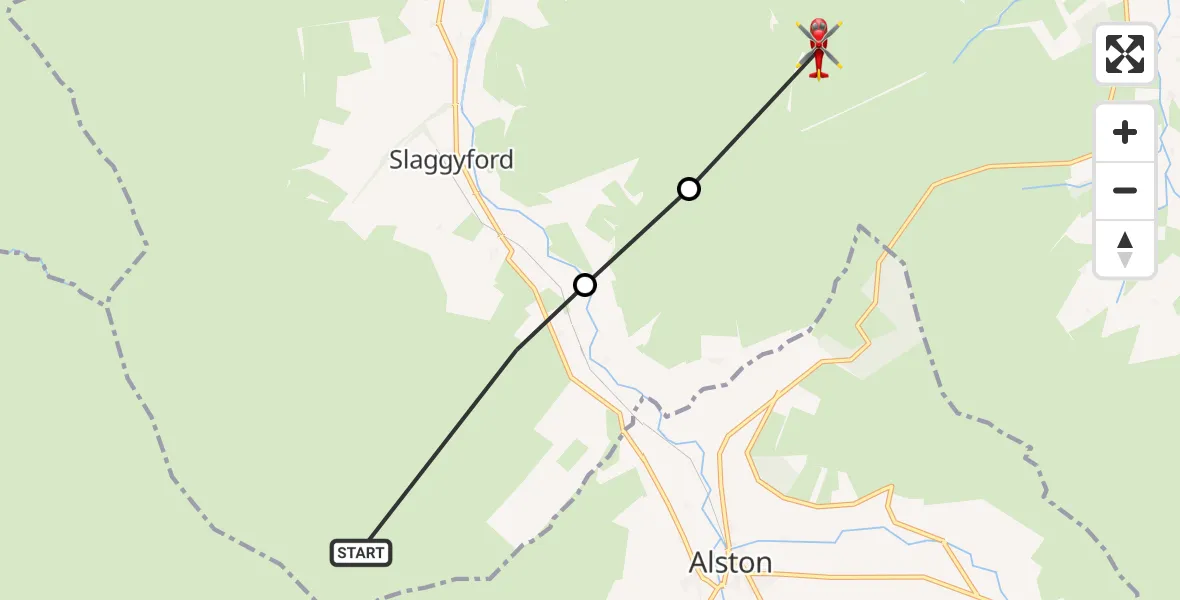 Routekaart van de vlucht: Air Ambulance Helicopter to Plenmeller with Whitfield, Plenmeller with Whitfield