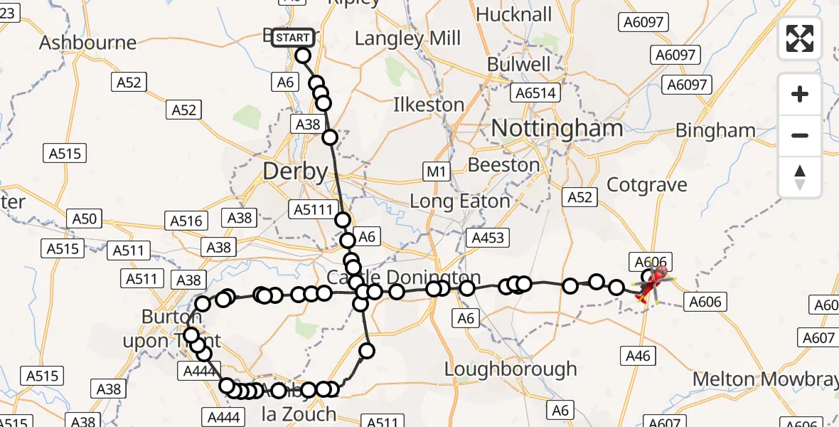 Routekaart van de vlucht: Air Ambulance Helicopter to Nottingham Heliport, Nottingham Heliport