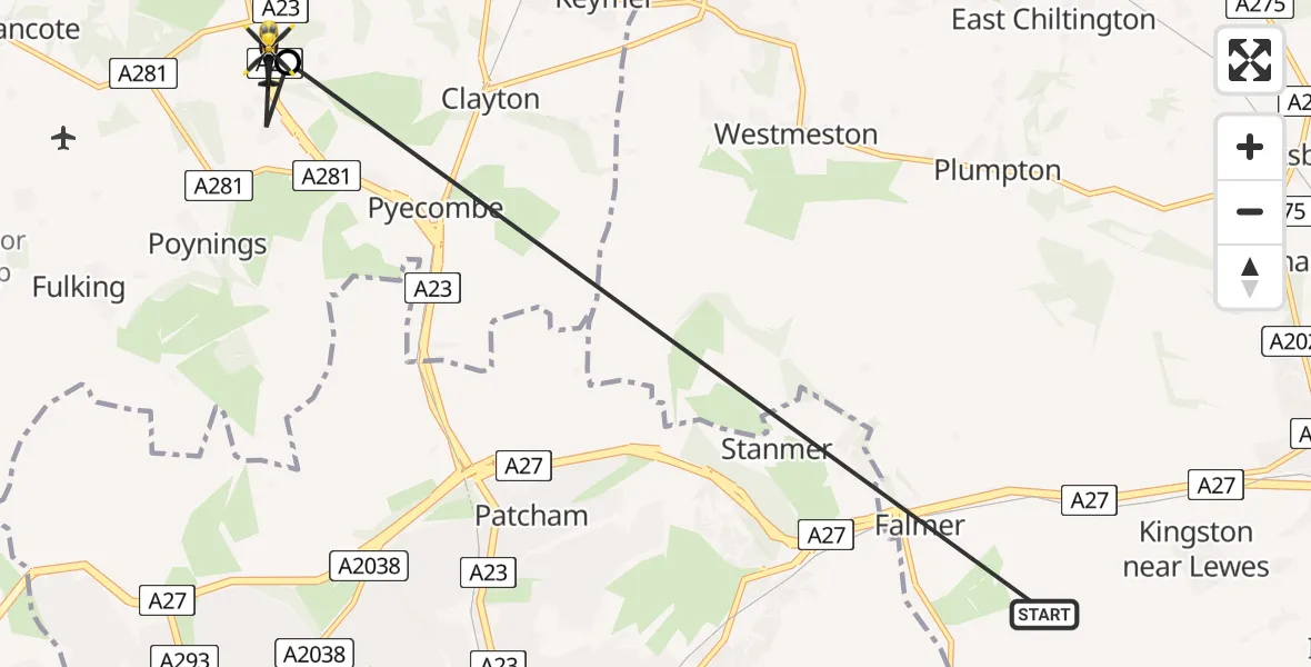 Routekaart van de vlucht: Police Helicopter to Mid Sussex, London Road