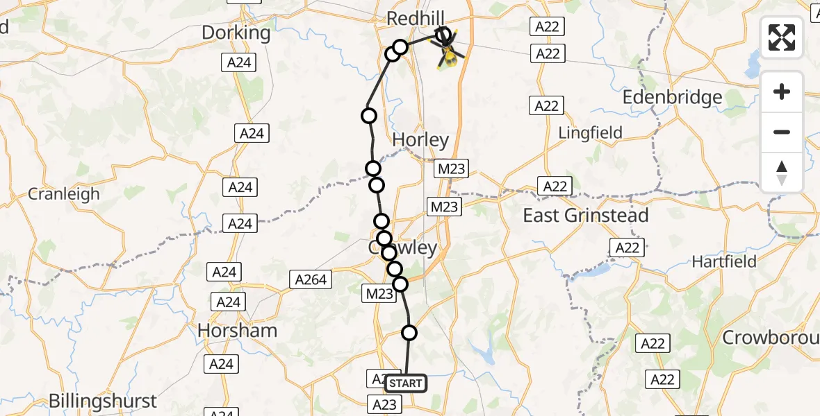 Routekaart van de vlucht: Police Helicopter to South Nutfield, Mill Brook Mews