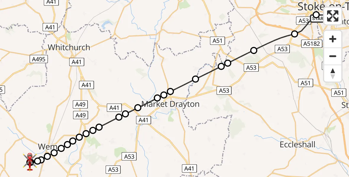 Routekaart van de vlucht: Air Ambulance Helicopter to Wem, Wem