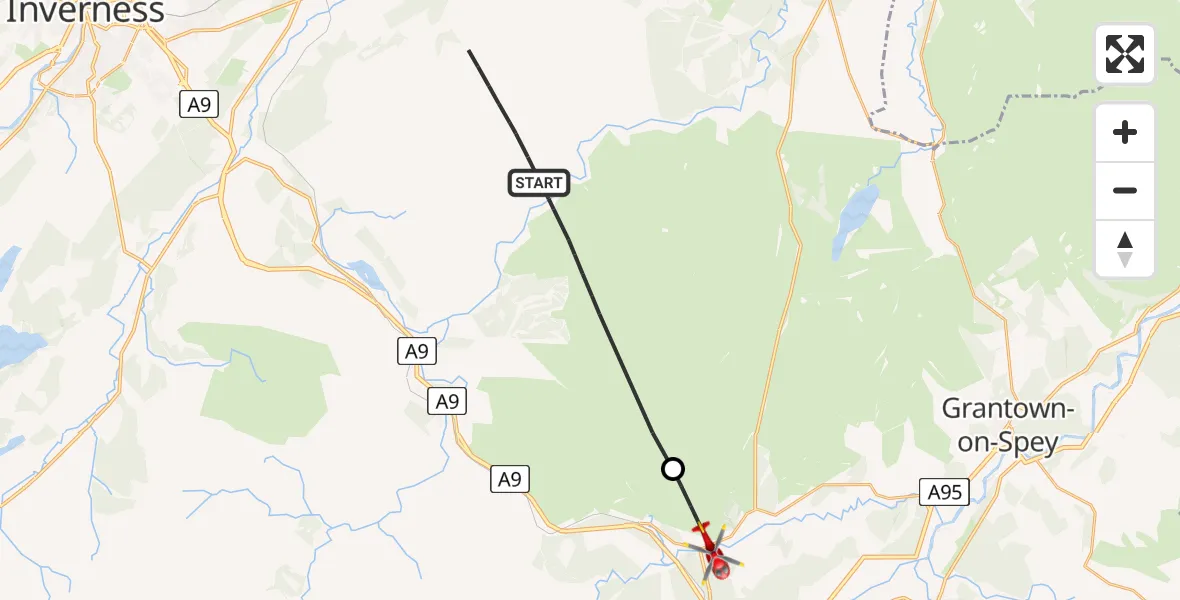 Routekaart van de vlucht: Air Ambulance Helicopter to Carrbridge, A938