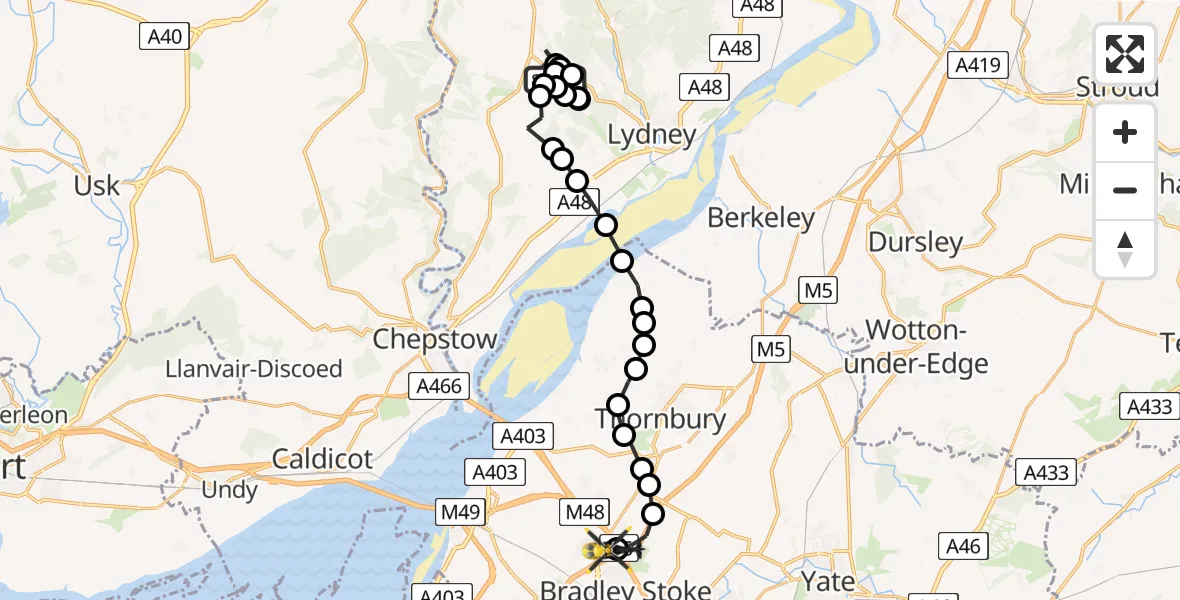 Routekaart van de vlucht: Police Helicopter to Almondsbury Helicopter Base, Almondsbury Helicopter Base
