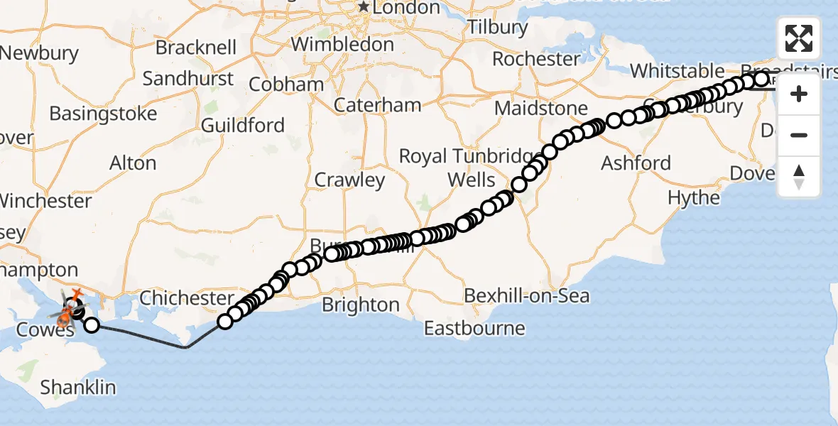 Flight route map: Coastguard Helicopter to Solent Airport, Solent Airport