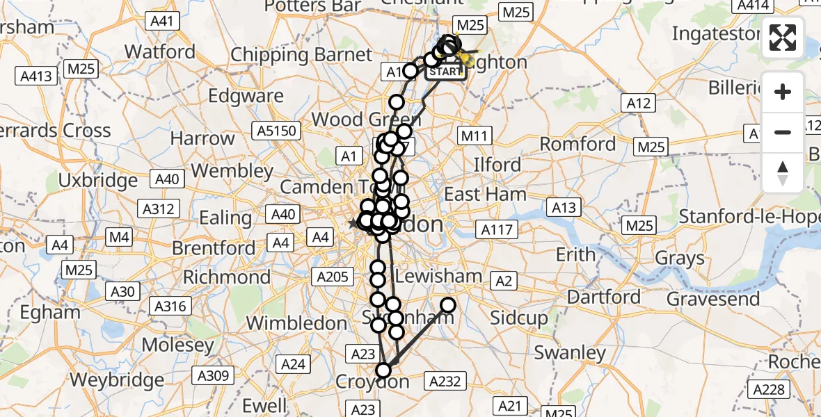 Flight path map showing Police Helicopter route from London Borough of Waltham Forest to Sewardstonebury