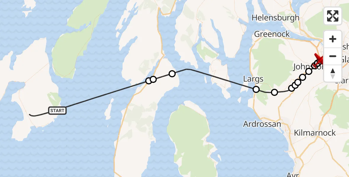 Flight route map: Air Ambulance Aircraft to Linwood, Candren Road
