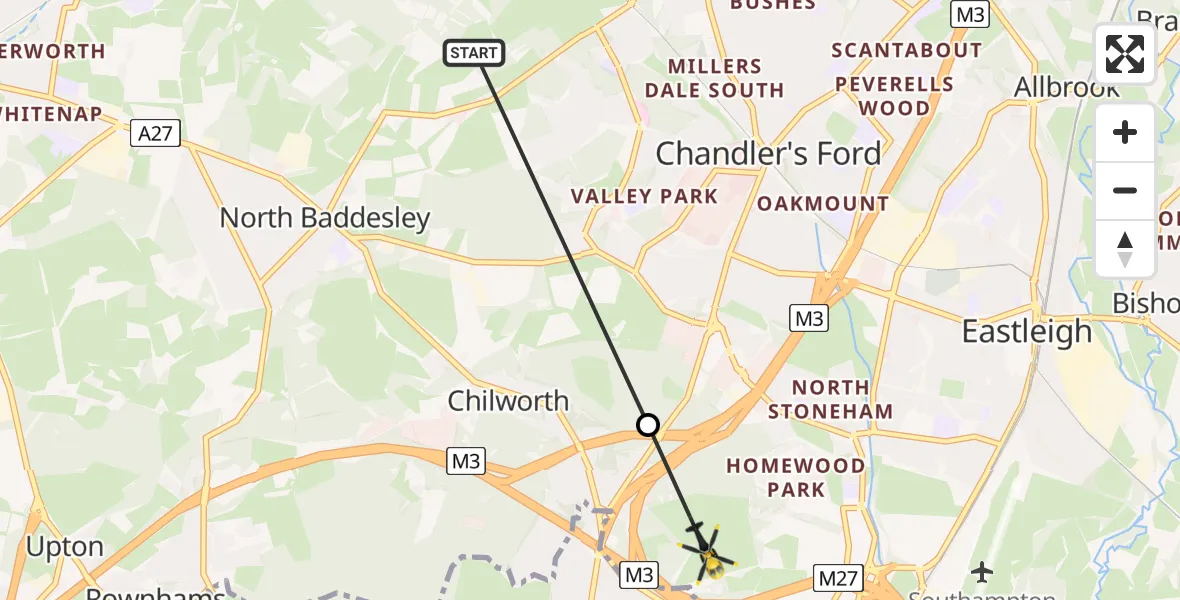 Routekaart van de vlucht: Police Helicopter to Chilworth, Turnor Way