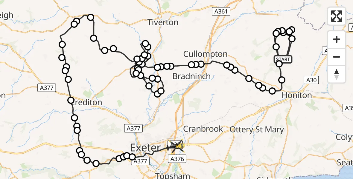 Routekaart van de vlucht: Police Helicopter to East Devon, Sowton Lane
