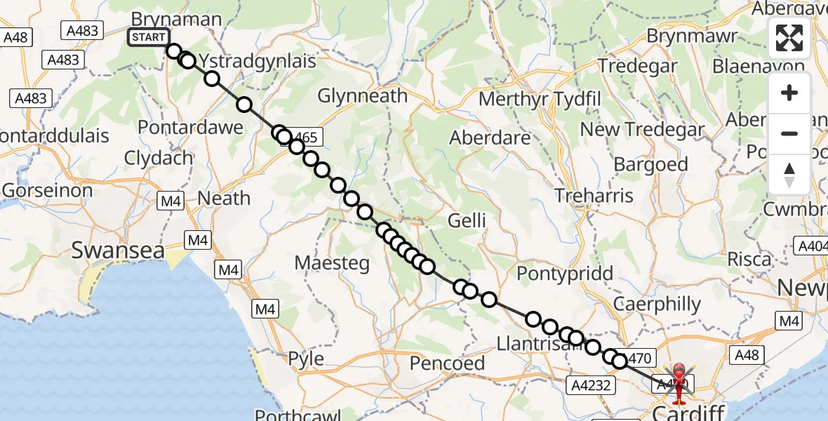 Routekaart van de vlucht: Air Ambulance Helicopter to Cardiff, Heath Park Way