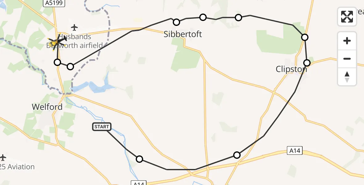Flight route map: Police Helicopter to Husbands Bosworth, Welford Road