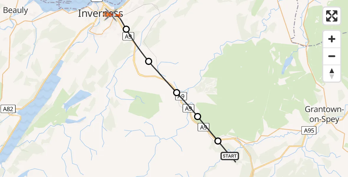 Routekaart van de vlucht: Coastguard Helicopter to Inverness, Ashton Road