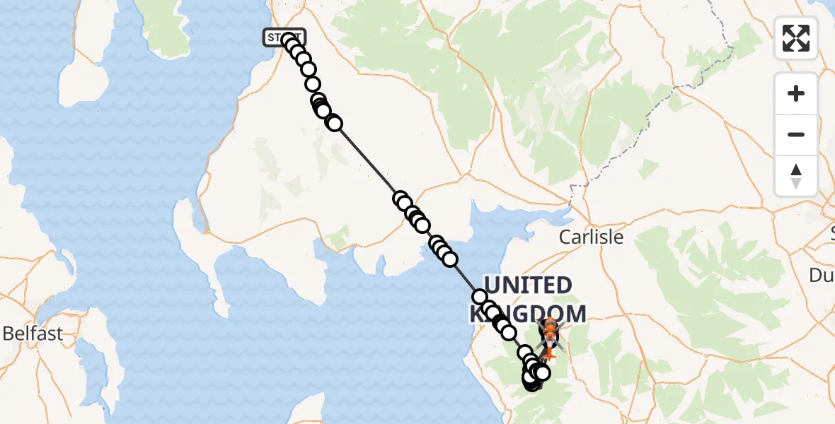 Routekaart van de vlucht: Coastguard Helicopter to Portinscale, Derwent Bank Crescent