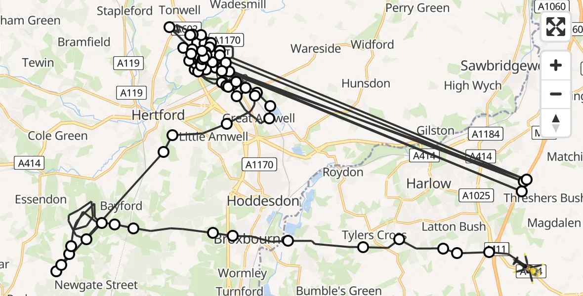 Routekaart van de vlucht: Police Helicopter to North Weald Bassett, Canes Lane