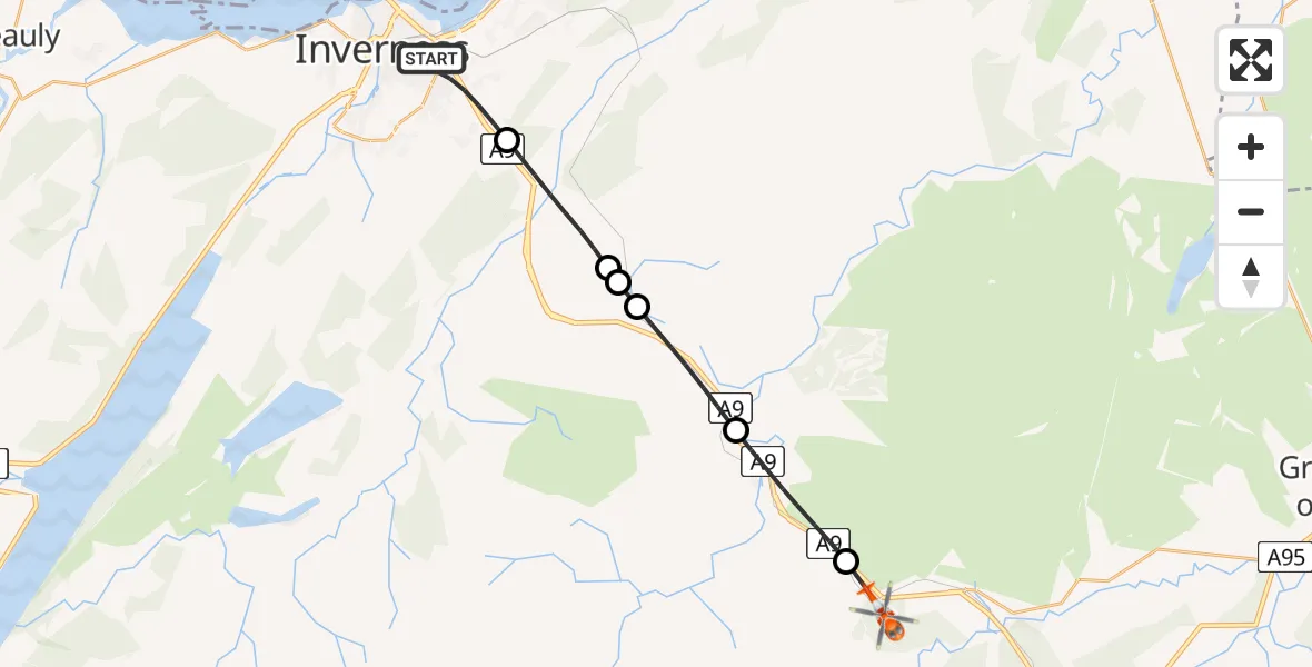 Routekaart van de vlucht: Coastguard Helicopter to Slochd, A9