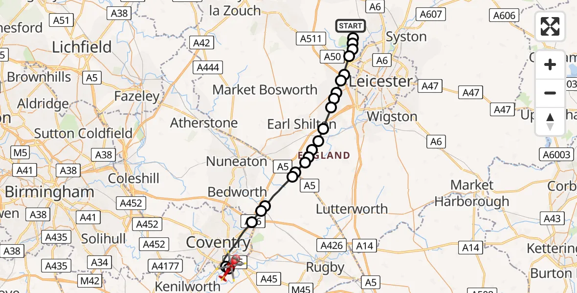 Routekaart van de vlucht: Air Ambulance Helicopter to Coventry Airport, Coventry Airport