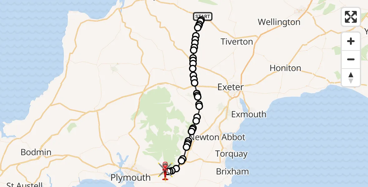 Routekaart van de vlucht: Air Ambulance Helicopter to Ivybridge, Blachford Road