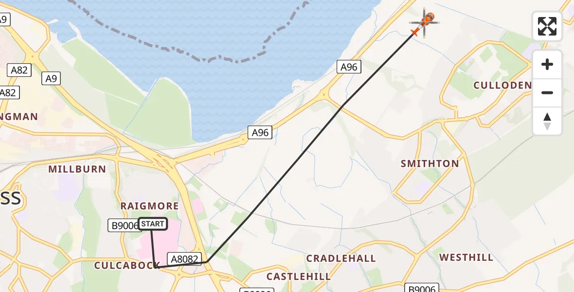 Flight path map showing Coastguard Helicopter route from Inverness to Inverness