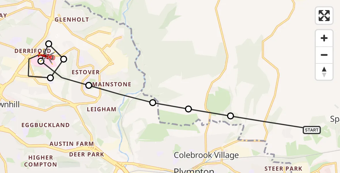 Routekaart van de vlucht: Air Ambulance Helicopter to Derriford Hospital, Derriford Hospital