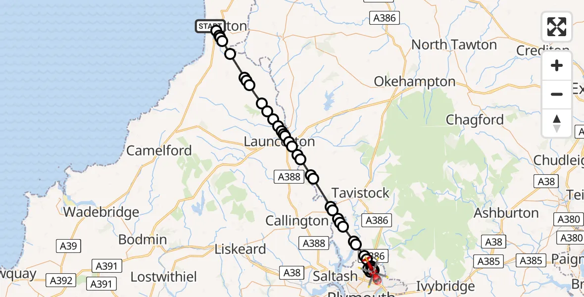 Routekaart van de vlucht: Air Ambulance Helicopter to Derriford Hospital, Derriford Hospital