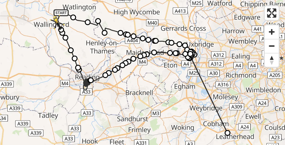 Routekaart van de vlucht: Police Helicopter to Crowmarsh Gifford, Clack's Lane