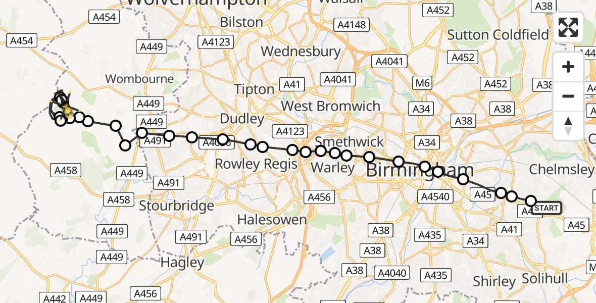 Flight route map: Police Helicopter to Wolverhampton Halfpenny Green Airport, Wolverhampton Halfpenny Green Airport