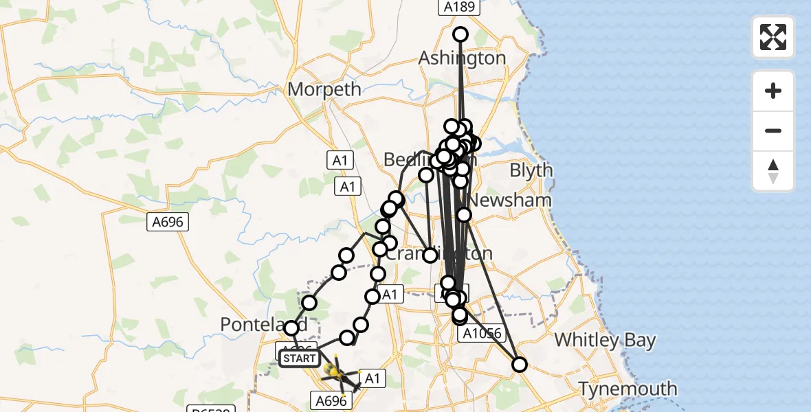Routekaart van de vlucht: Police Helicopter to Newcastle upon Tyne, Falcon Way