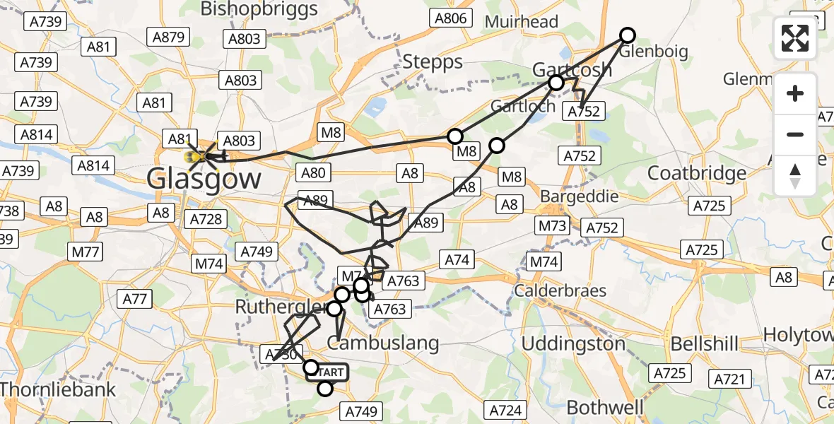 Routekaart van de vlucht: Police Helicopter to Glasgow, Cowcaddens Road