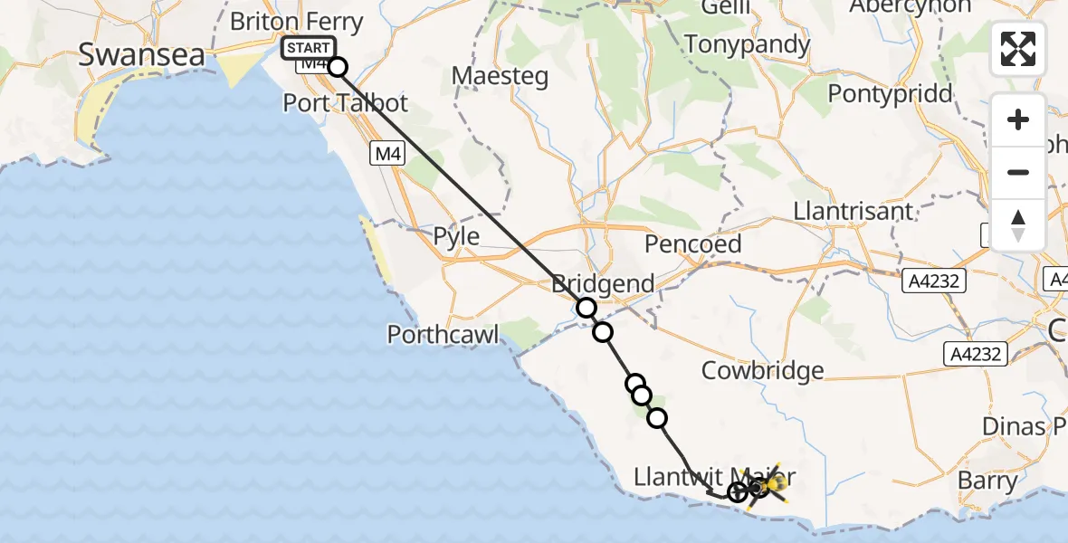 Routekaart van de vlucht: Police Helicopter to MOD St Athan, MOD St Athan